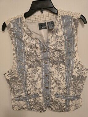 Lizwear Women's Blue and Cream Floral Vest